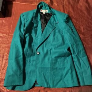 Vintage Peabody House 100% wool Green blazer, women sz 14, Made In Hungary